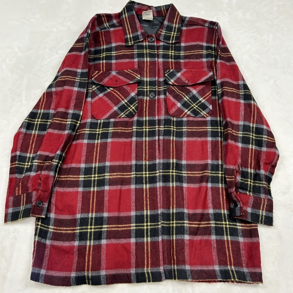 Palmetto's Plaid Shacket Women Medium Red Button Up Flannel Shirt Jacket